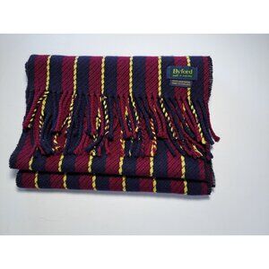 Byford Made In England 100% Lambswool Striped Scarf Blue Yellow Red Unisex